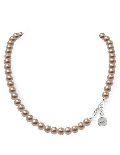 Collar, aretes y pulsera perlas de cristal Beige con plata .925 Joyería Zvezda