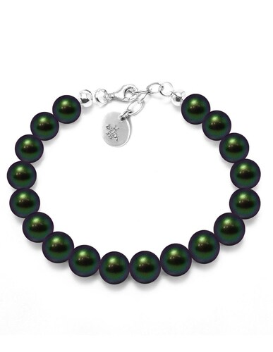 Collar, aretes y pulsera perlas de cristal Verde con plata .925 Joyería Zvezda