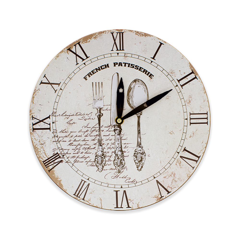Reloj De Pared Vintage Grande Circular 34 Cm De Madera Mdf Utensilios