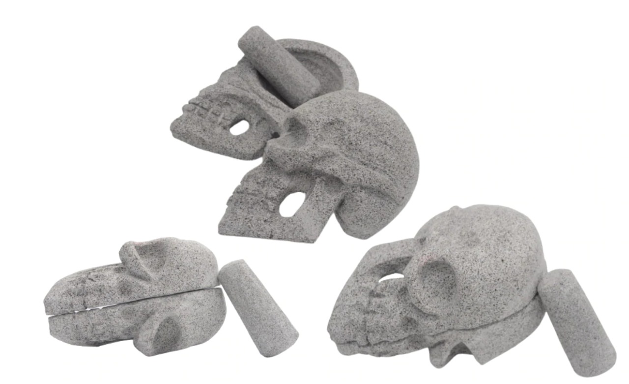 Molcajete Mexicano en Forma de Calavera Craneo 2 piezas en 1