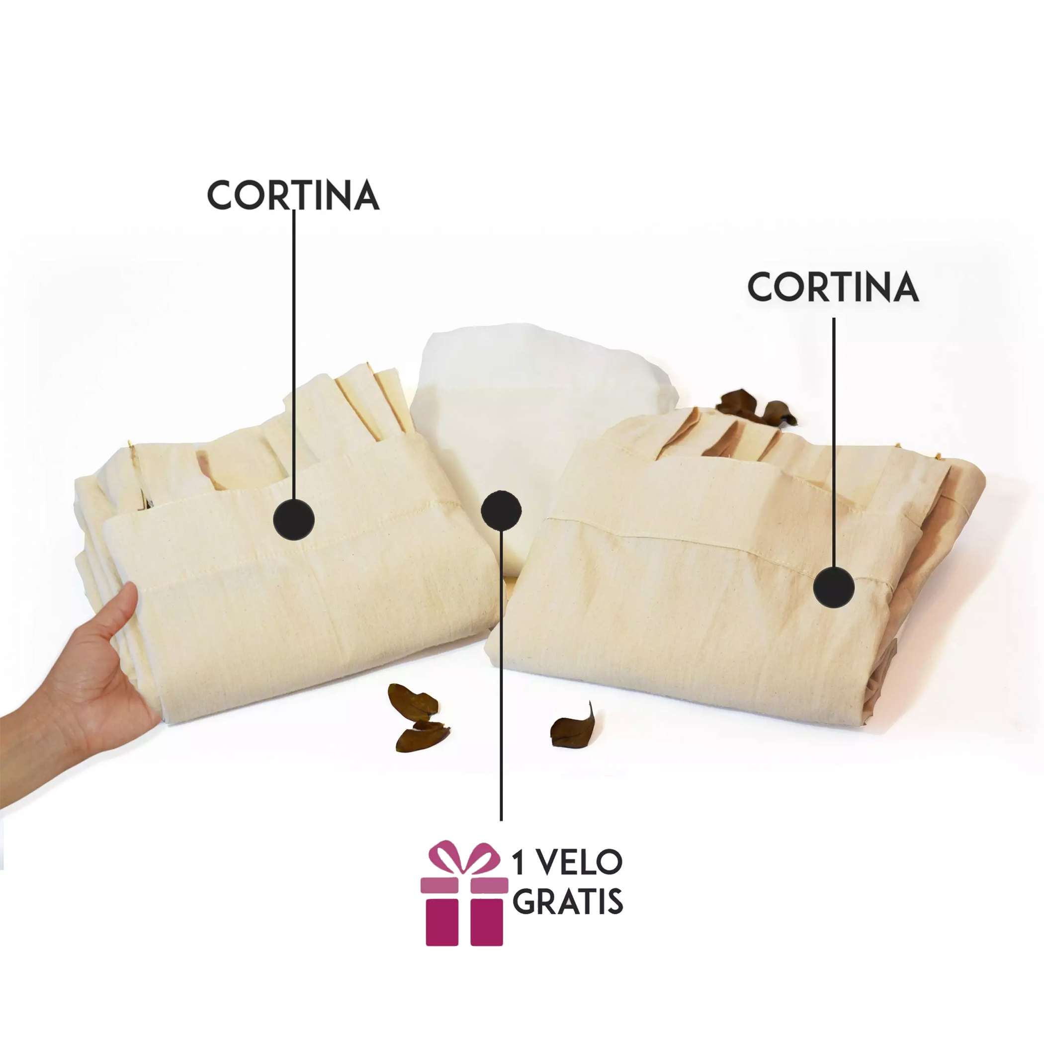 Bela Juego de 2 Cortinas Manta prelavada + 1 Velo Gratis. Tamaño 2.30Alto X 2.80mAncho