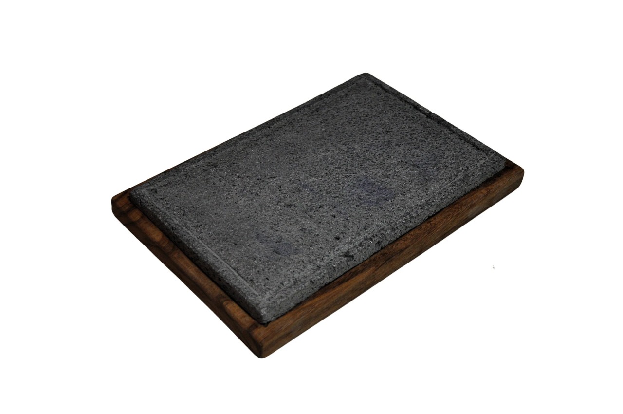 Plancha Comal Atizar de Piedra Volcanica 20 x 30 cm Para Fuego Directo
