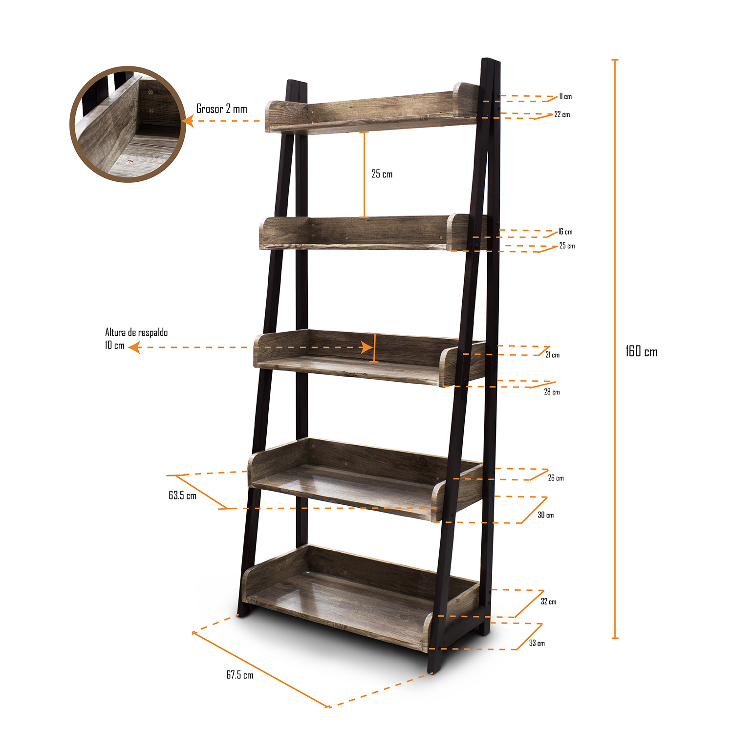 Librero organizador 5 niveles madera