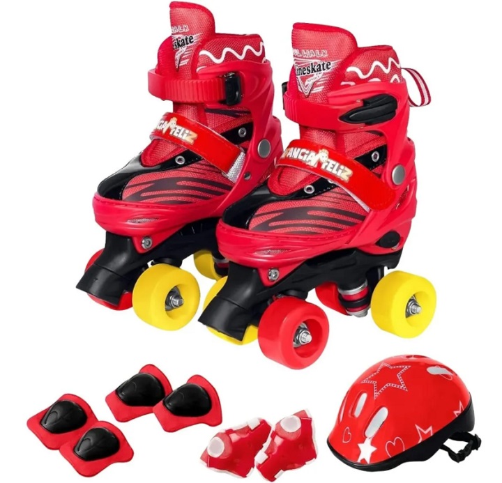 Patines De 4 Ruedas Ajustable Del 23-26 Con Protecciones Rojos