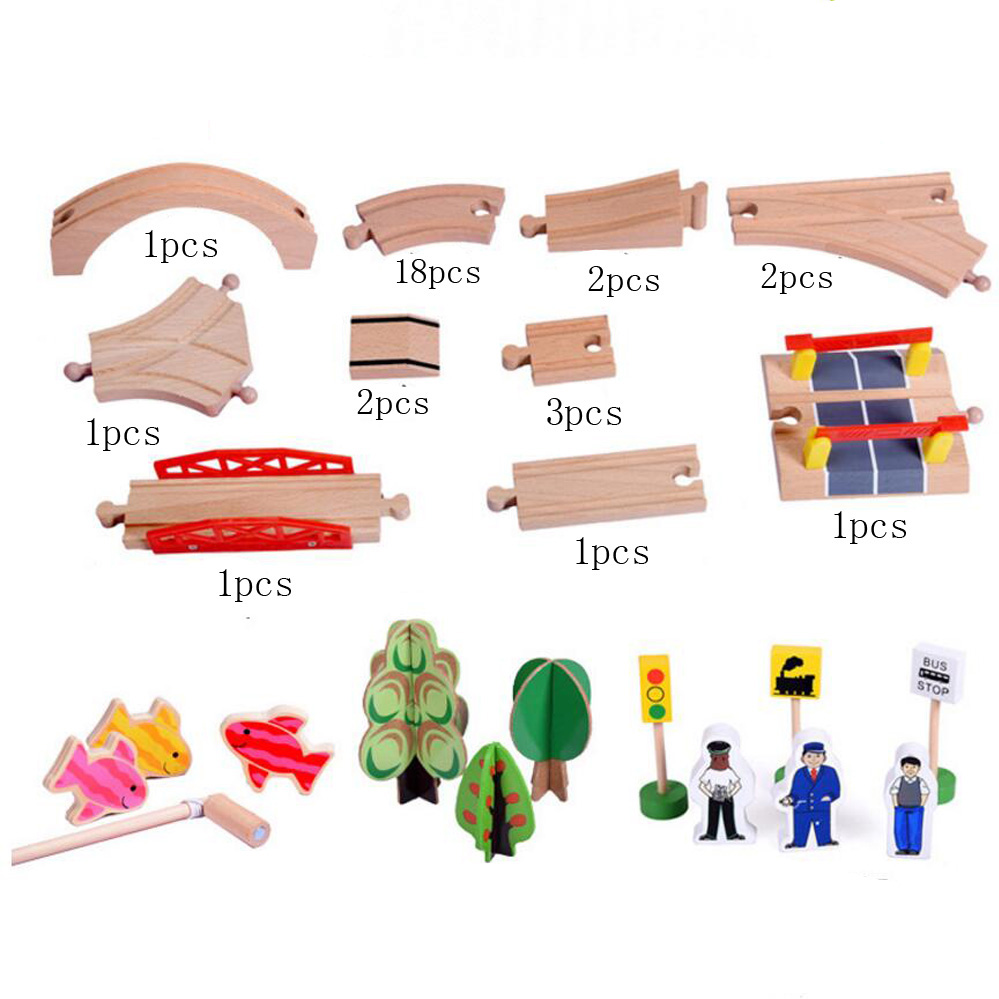 Tren de madera con 69 piezas 