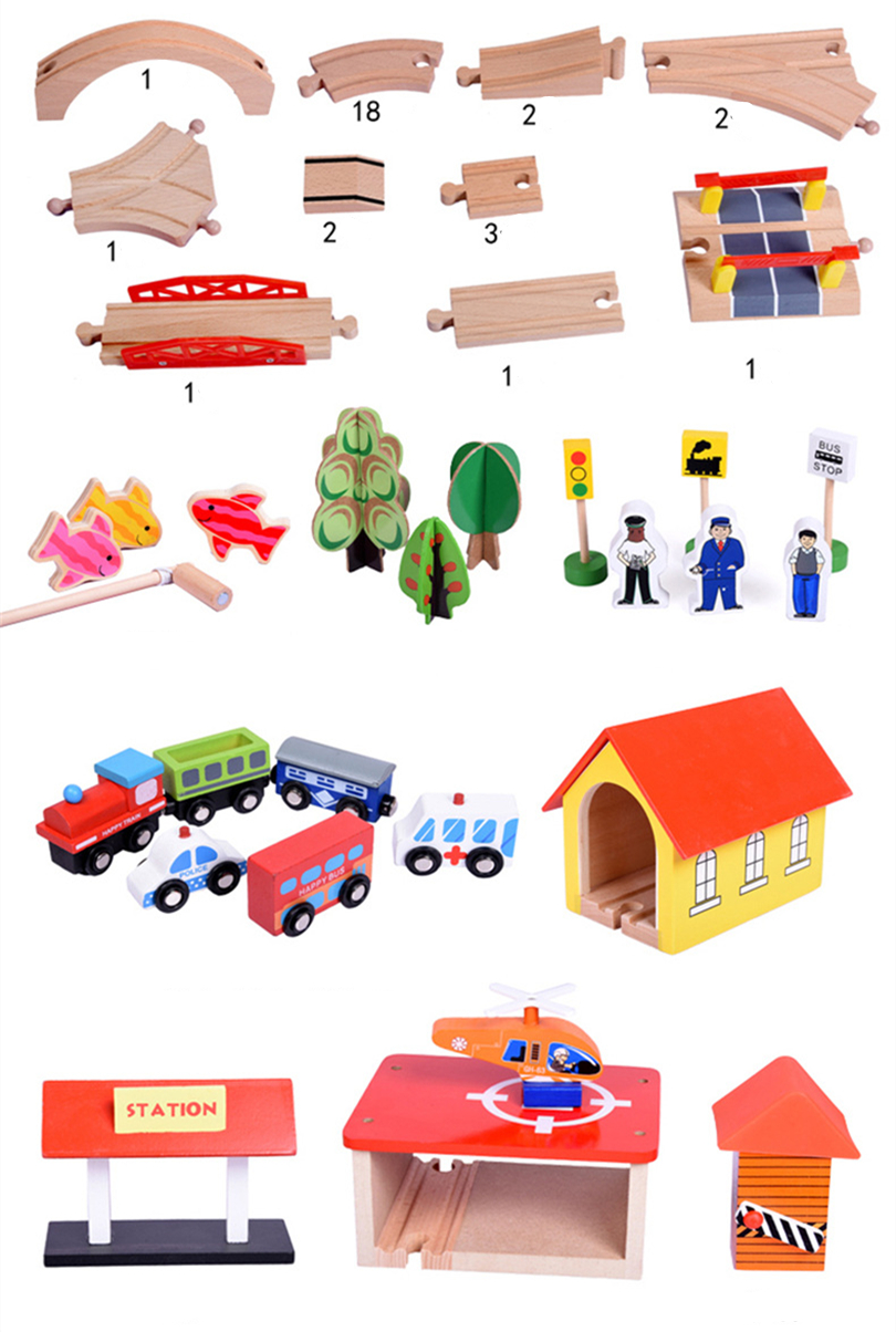 Tren de madera con 69 piezas 