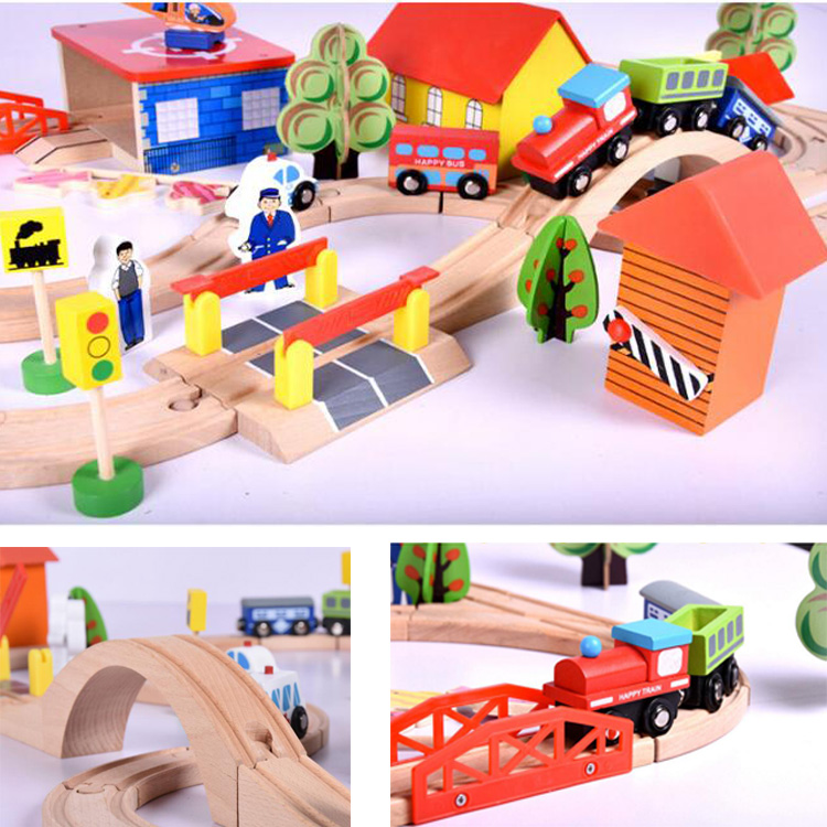 Tren de madera con 69 piezas 