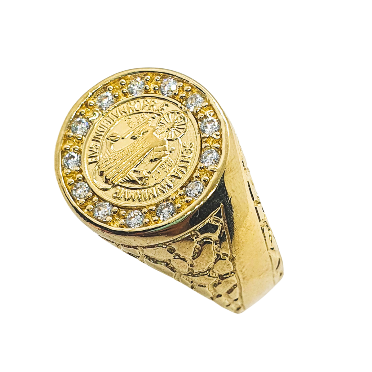 Anillo San Benito de plata .925 con chapa de oro 14k para hombre