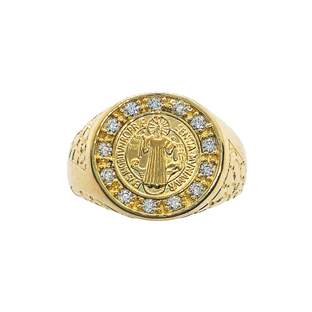 Anillo San Benito de plata .925 con chapa de oro 14k para hombre