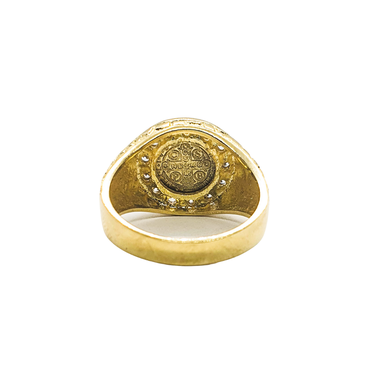 Anillo San Benito de plata .925 con chapa de oro 14k para hombre