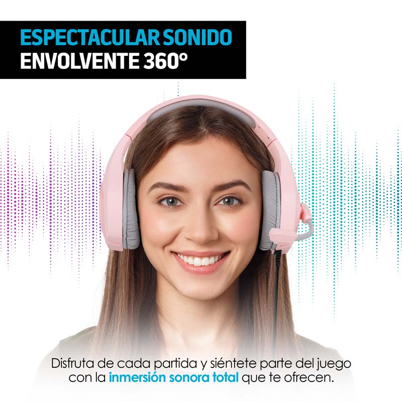 Audífonos Gamer Rosas de Diadema HD 360 Luz LED G5600 Redlemon
