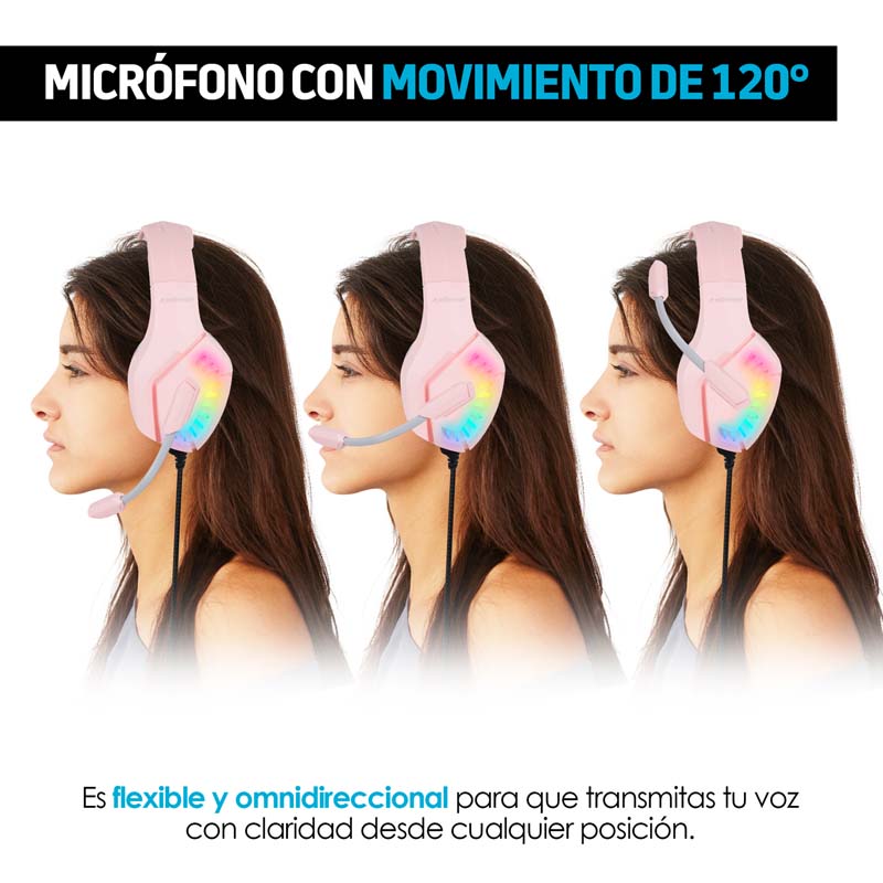 Audífonos Gamer Rosas de Diadema HD 360 Luz LED G5600 Redlemon
