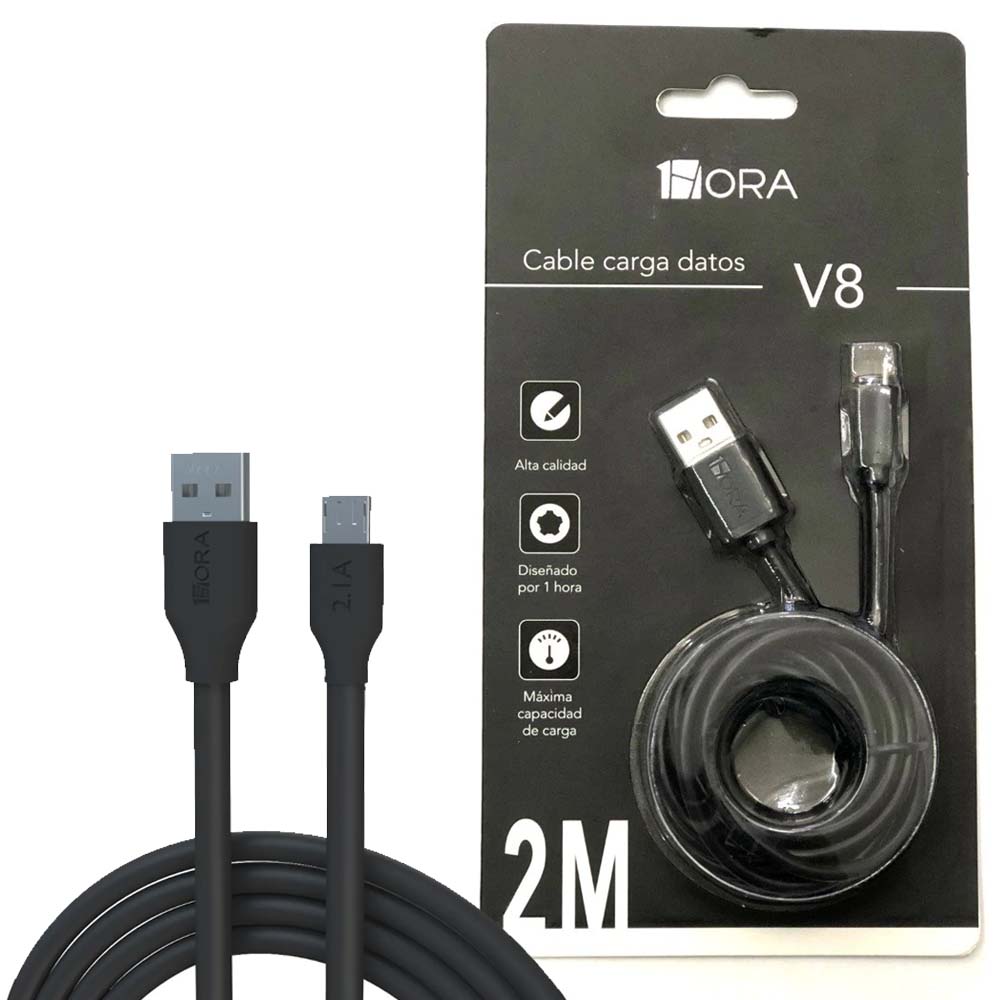 Cable Usb Carga Rapida Datos Tipo V8 1hora Andorid 2 Metros