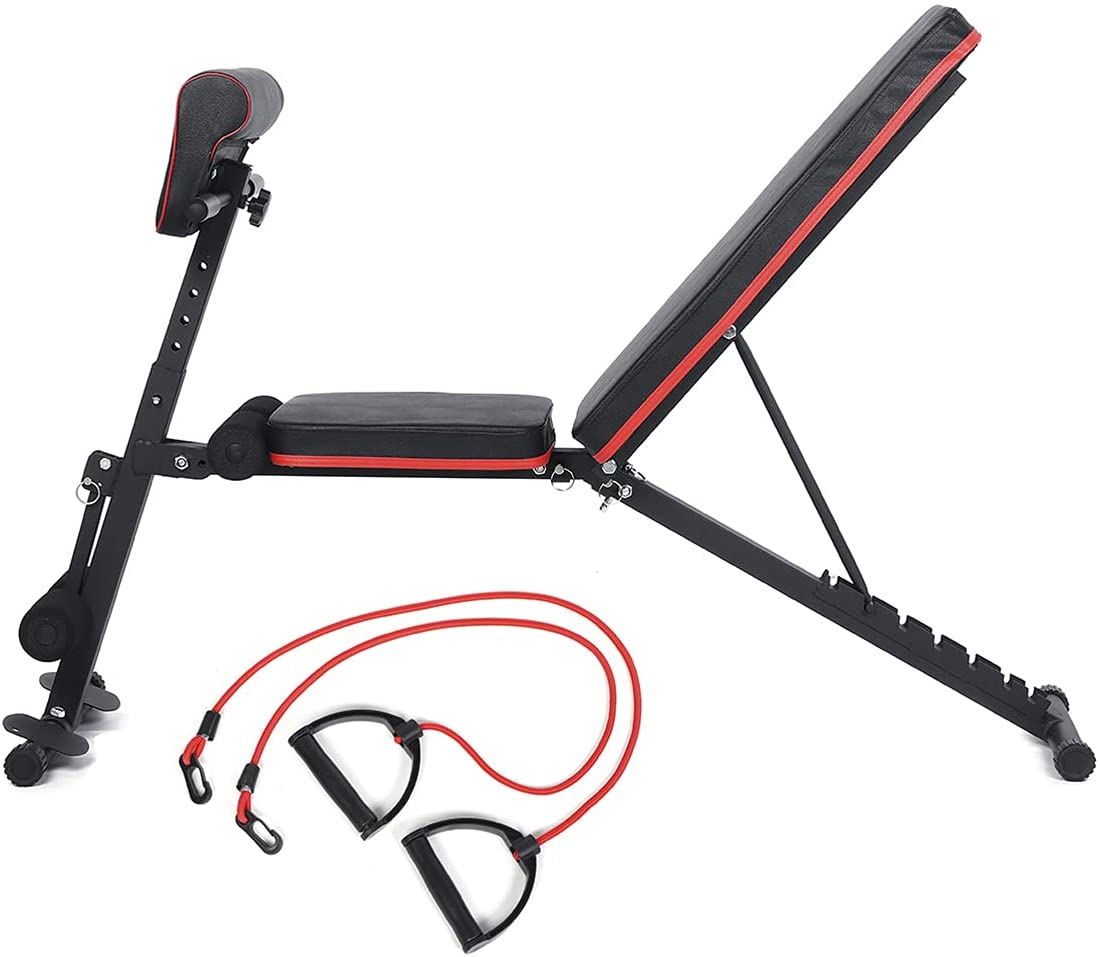Banco para ejercicio multifuncional ajustable para entrenamiento de cuerpo completo con diseño plegable para el hogar multi-posiciones gym para pesas y mas..