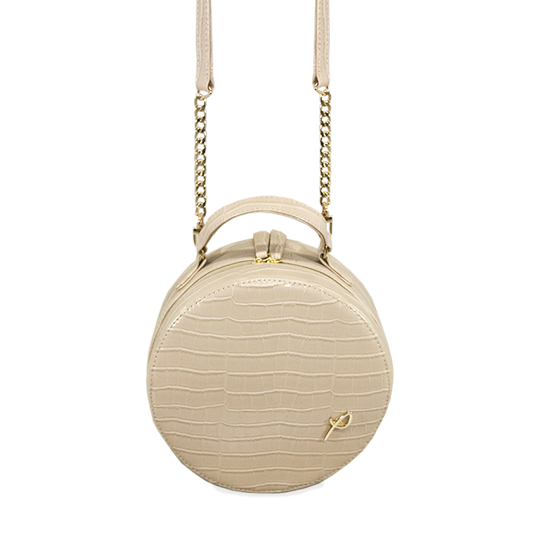 Bolsa crossbody onix con textura reptil color perla