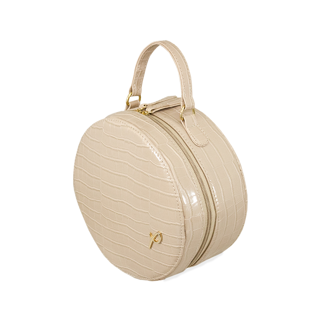 Bolsa crossbody onix con textura reptil color perla