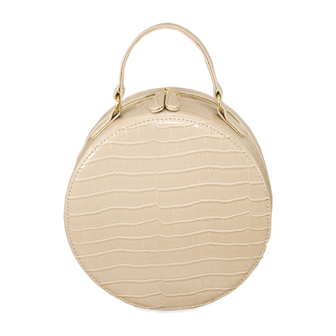 Bolsa crossbody onix con textura reptil color perla