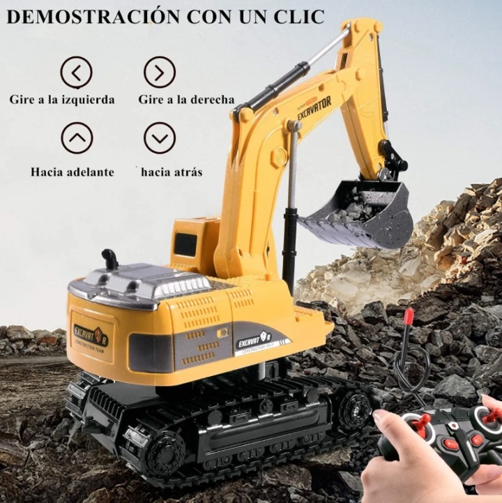 Excavadora Control Remoto 1:24 Rc Juguete 6canal Niños Metal