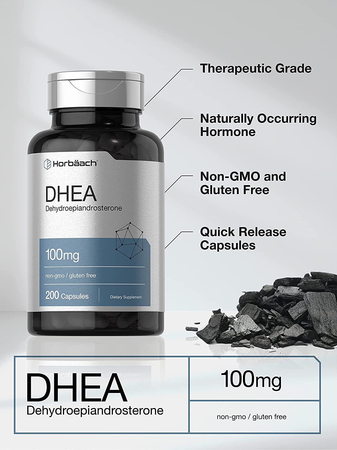 Dhea Suplemento Sin Gluten Sin OMG Equilibrio Hormonal Por Horbaach 200 Capsulas