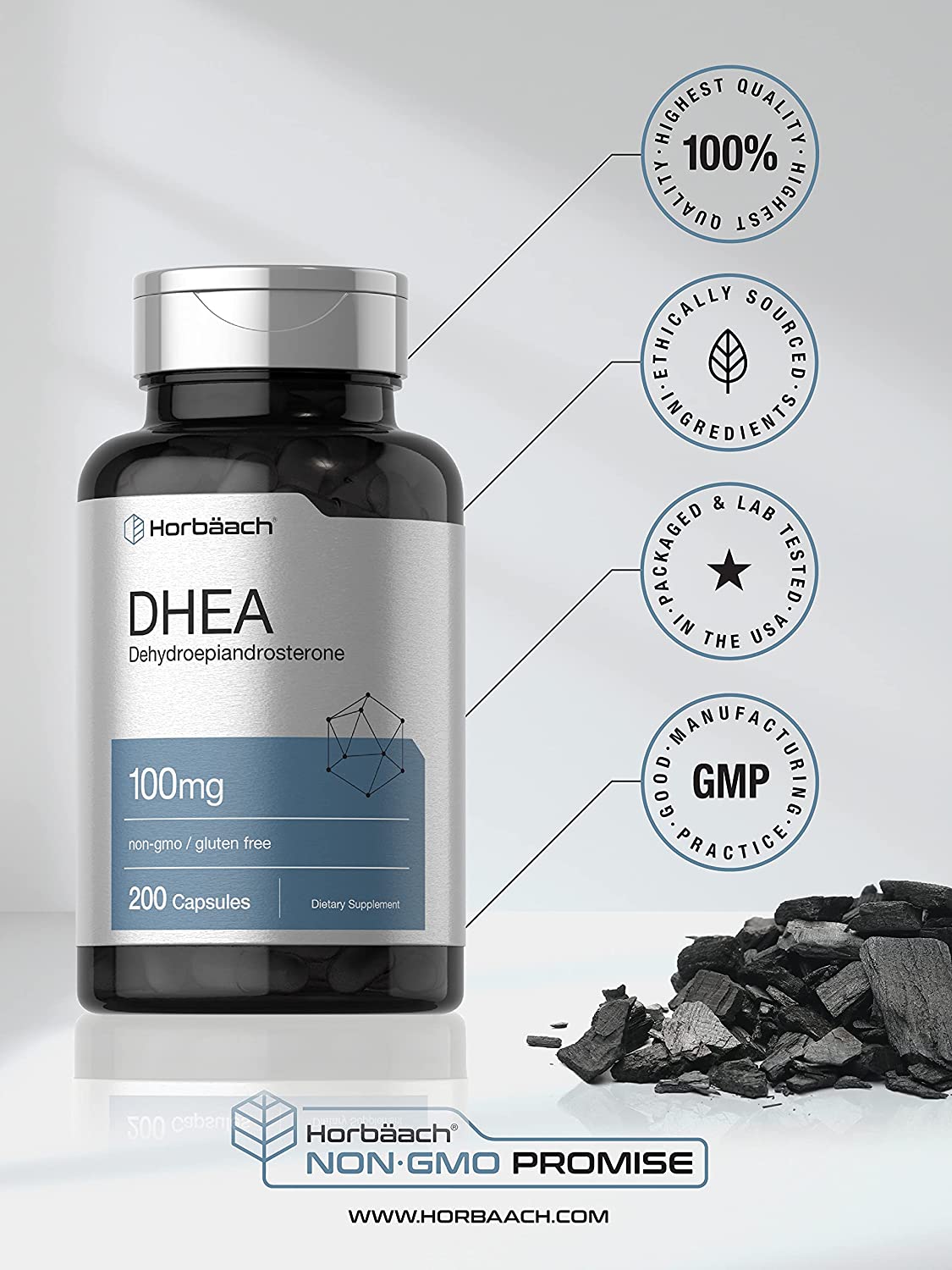 Dhea Suplemento Sin Gluten Sin OMG Equilibrio Hormonal Por Horbaach 200 Capsulas