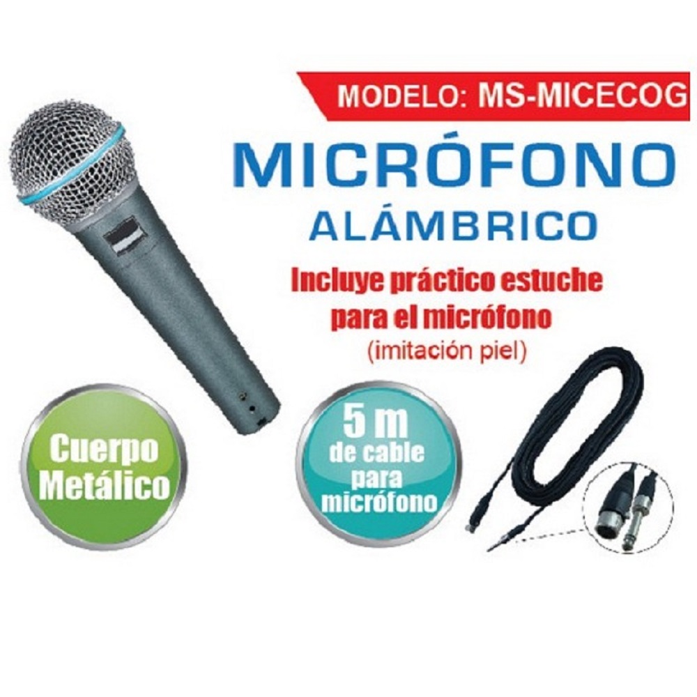 Microfono alambrico Master 5 m Metalico MS-MICECOG
