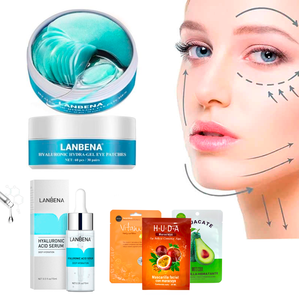 Serum, Ácido Hialurónico, Parches Hydrogel Retinol, Mascarillas Antiarrugas Blanquea
