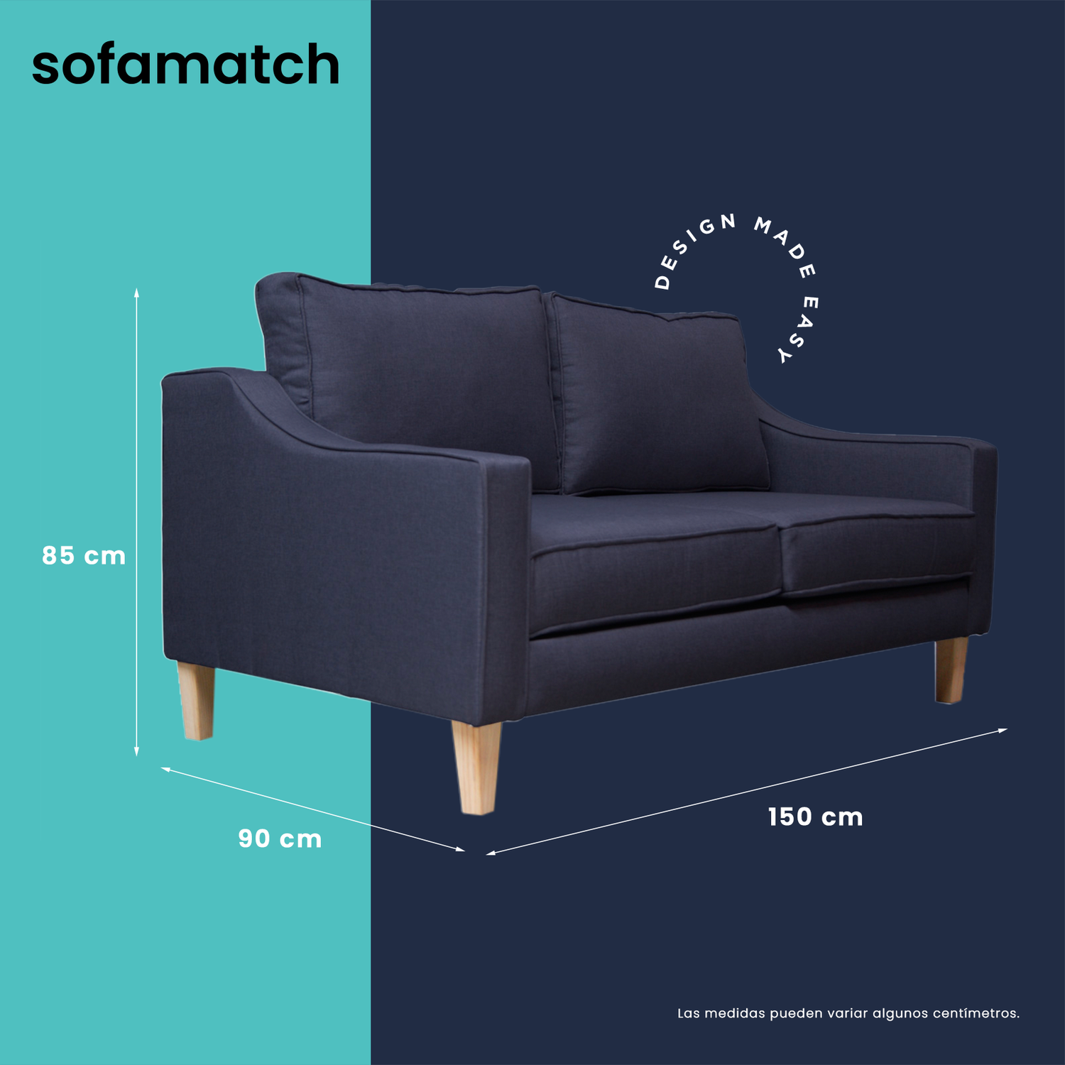 Love Seat Menken SofaMatch, Tela Quantum, Patas Natural Blue