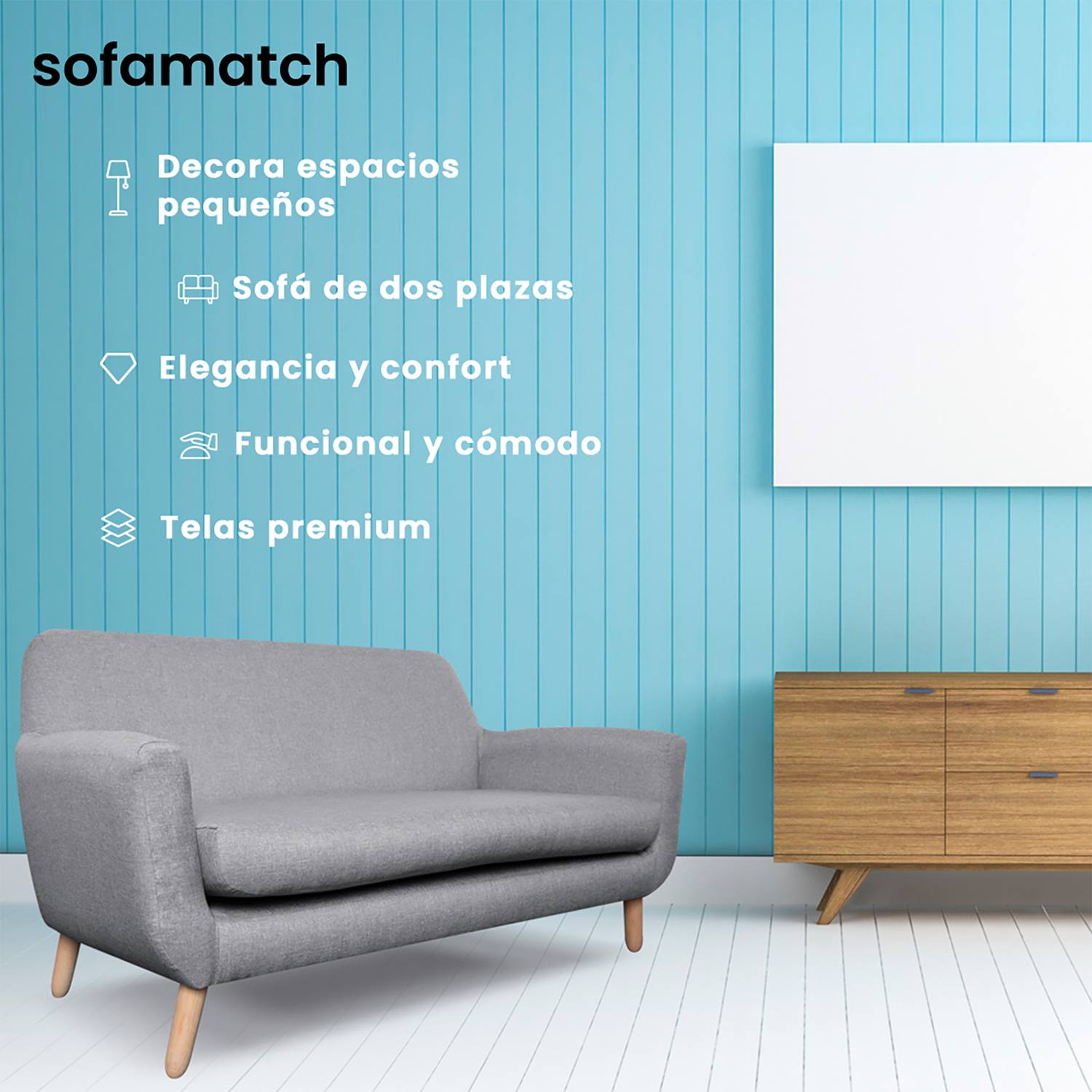 Love Seat Menken SofaMatch, Tela Quantum, Patas Natural Blue