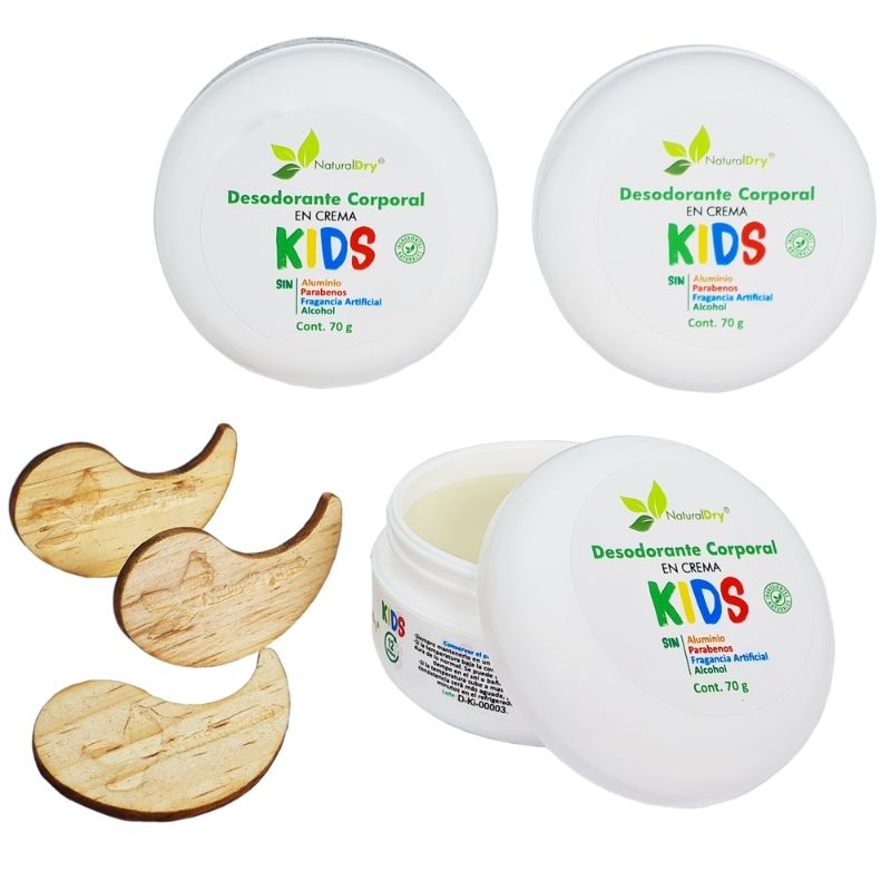 NaturalDry - 3 Desodorantes corporal en crema para niño con 3 aplicadores de madera - Sin aluminio - Neutraliza el mal olor