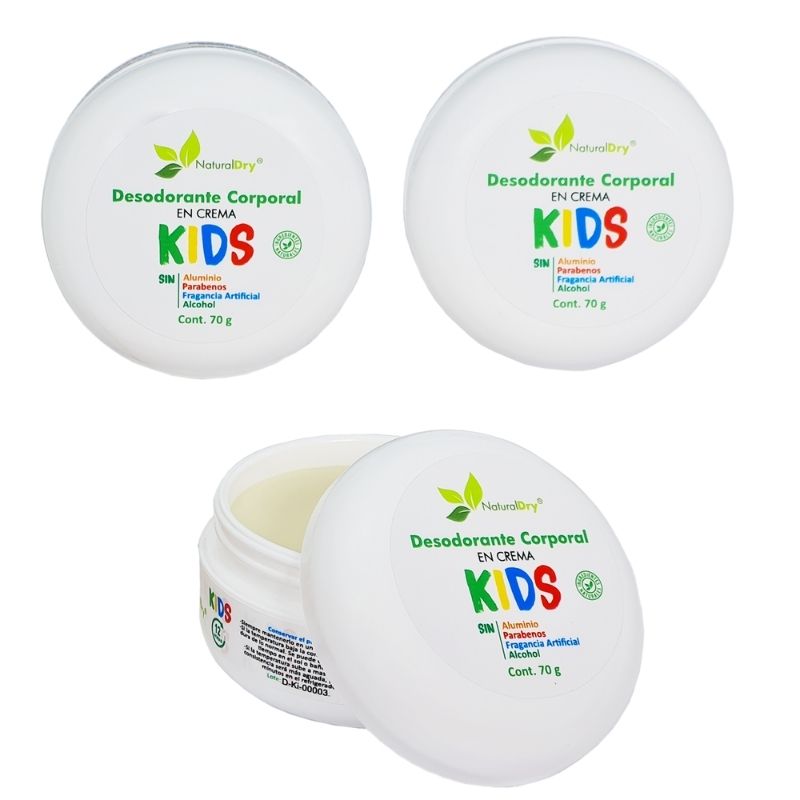 NaturalDry - 3  Desodorantes corporal en crema para niño - Sin aluminio - Neutraliza el mal olor