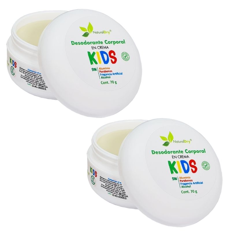 NaturalDry - 2 Desodorantes corporal en crema para niño - Sin aluminio - Neutraliza el mal olor