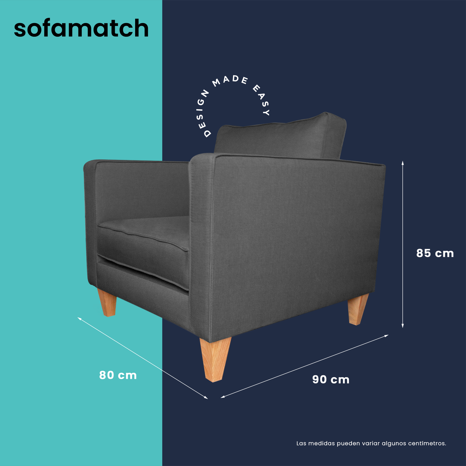 Sillón Rosen SofaMatch, Tela Quantum, Patas Natural Graphite