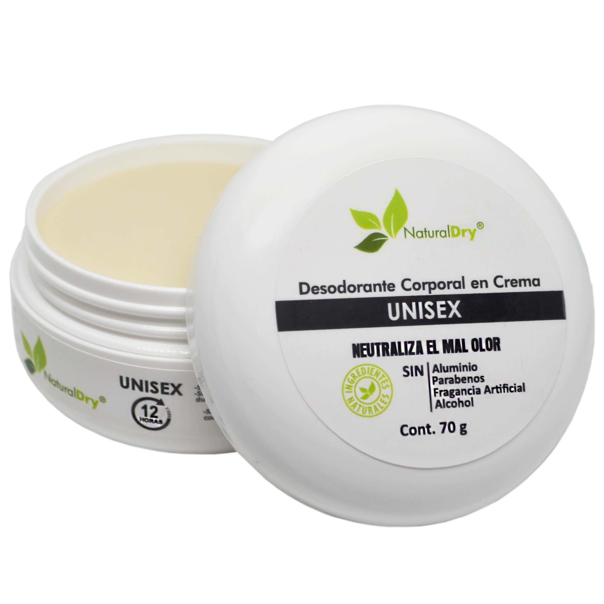 NaturalDry - 1 Desodorante corporal en crema Unisex - Sin aluminio - Neutraliza el mal olor