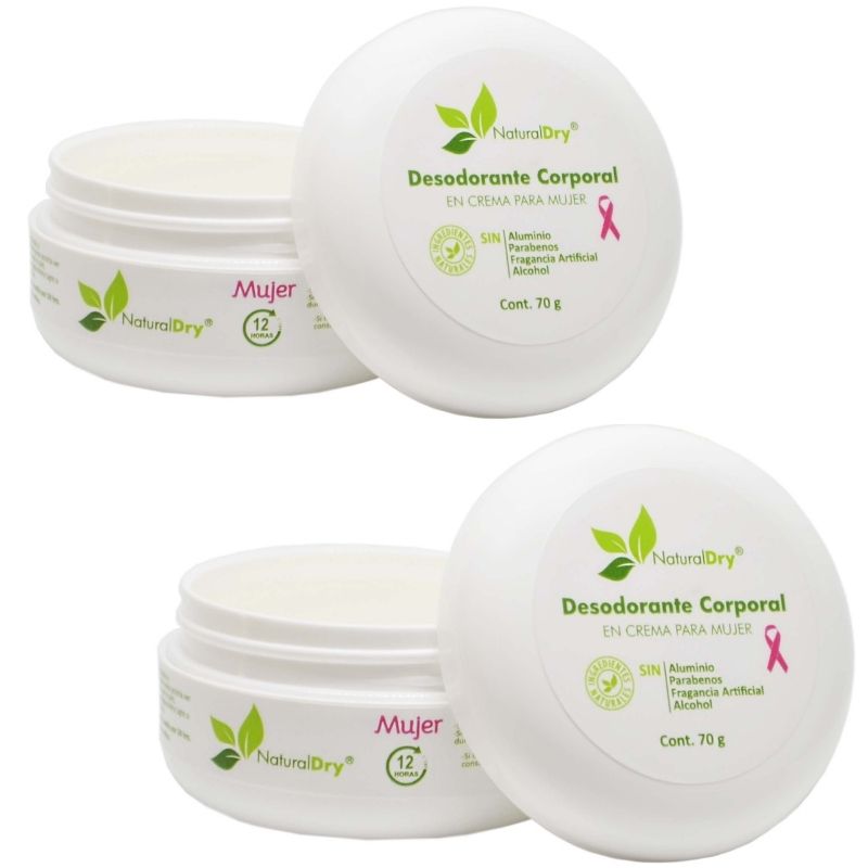 NatrualDry - 2 Desodorantes corporal en crema para mujer - Sin aluminio - Neutraliza el mal olor