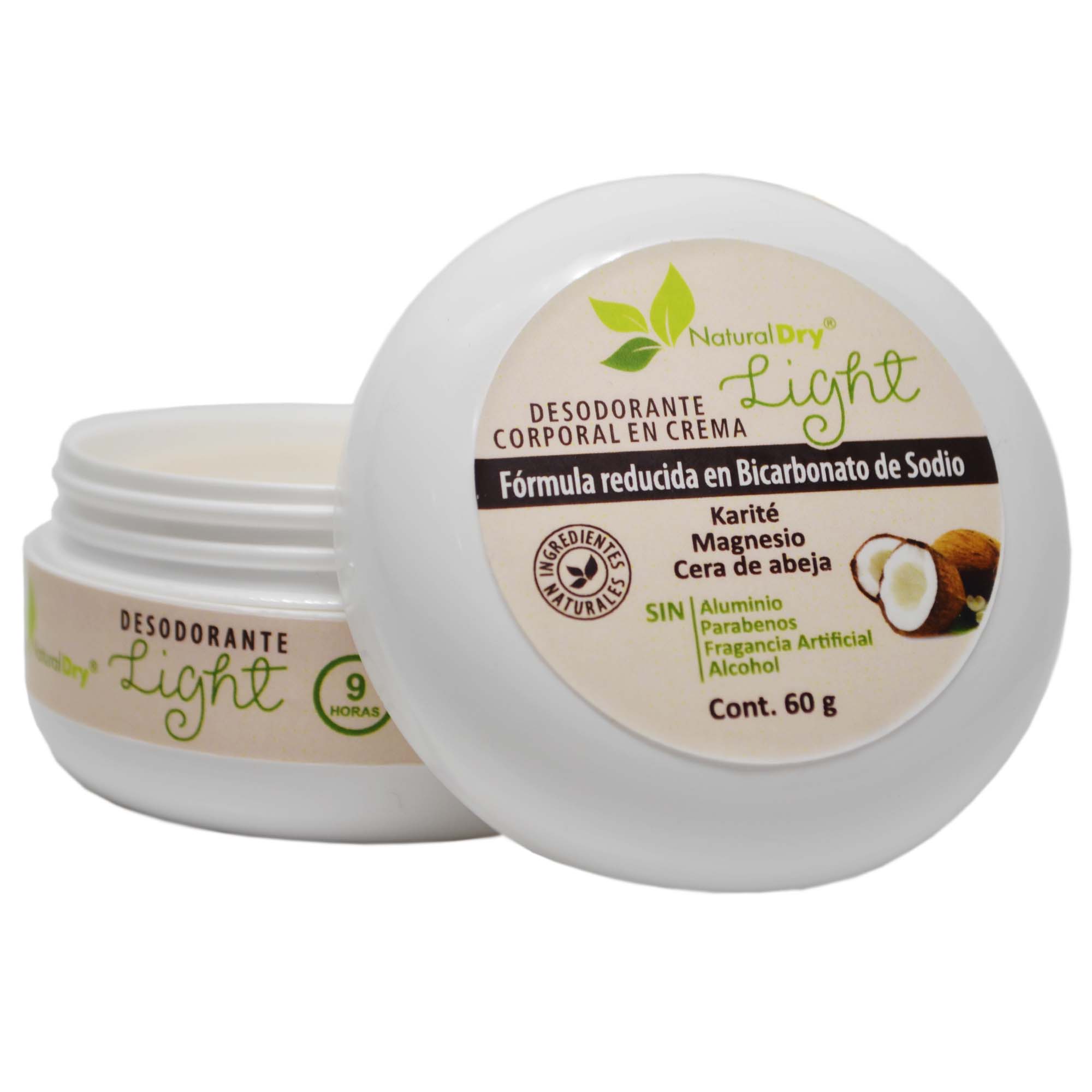 NaturalDry - 1  Desodorante corporal en crema Light - Sin aluminio - Neutraliza el mal olor
