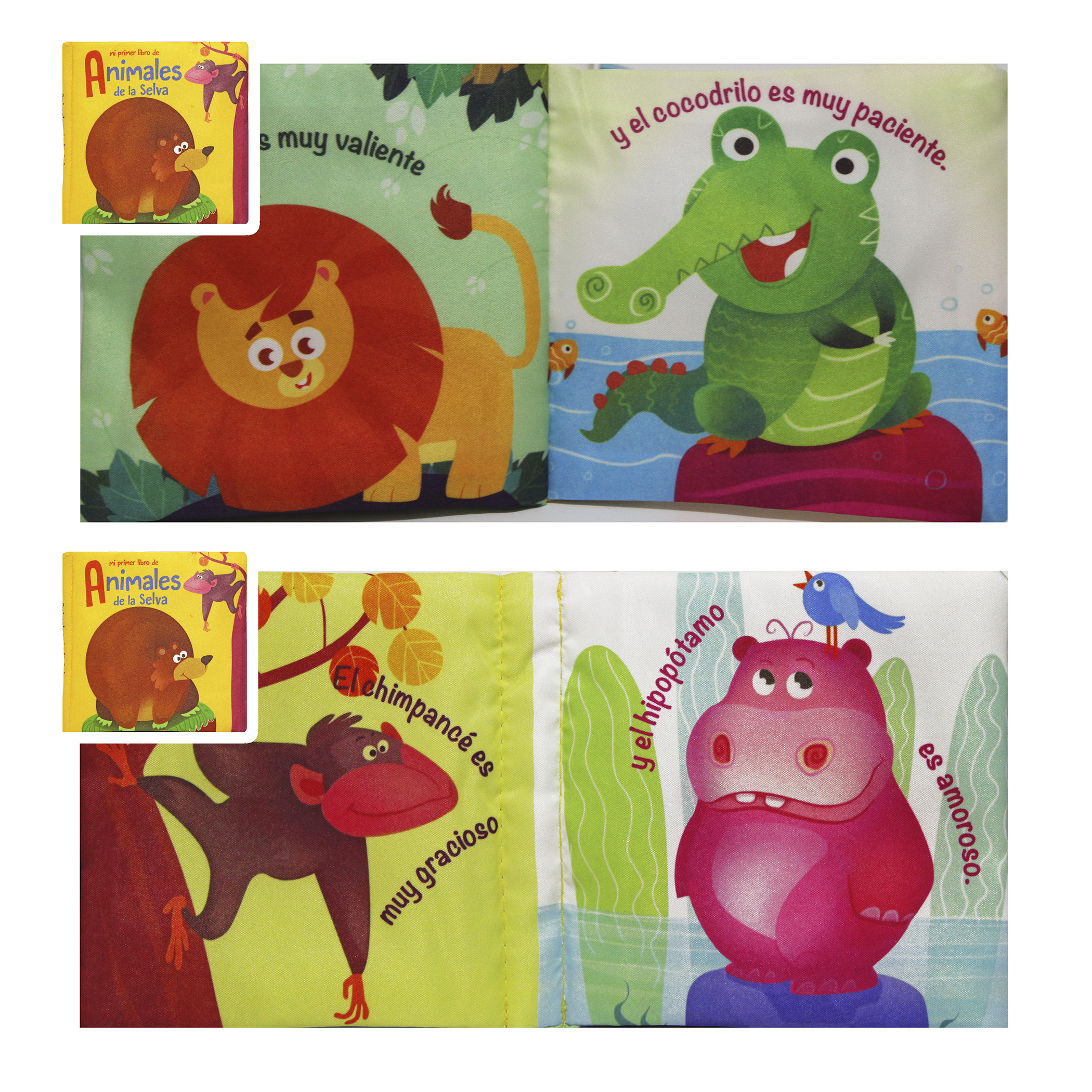 4 Libros de Tela: Animales Bebé, Granja, Selva y Dinosaurios 