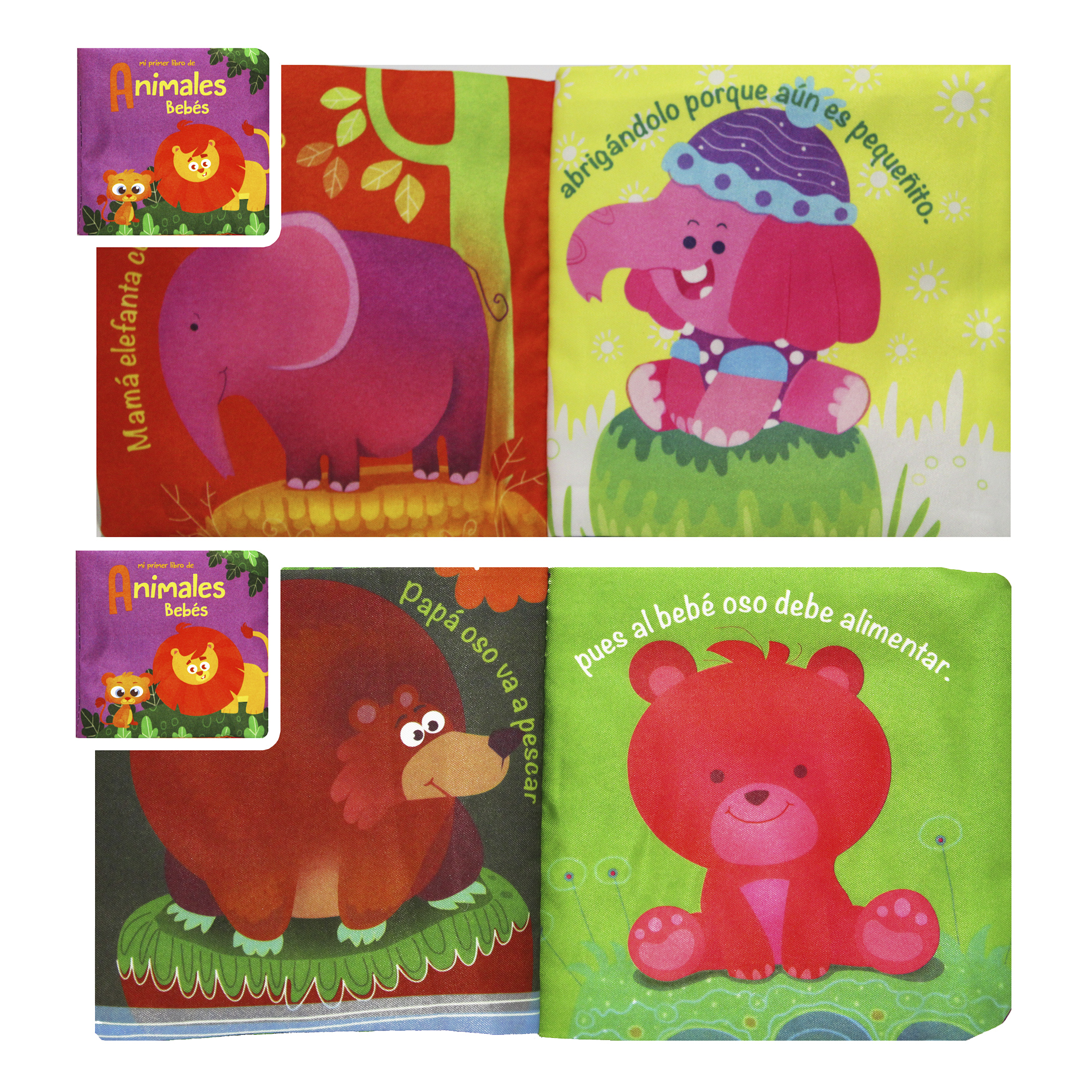 4 Libros de Tela: Animales Bebé, Granja, Selva y Dinosaurios 