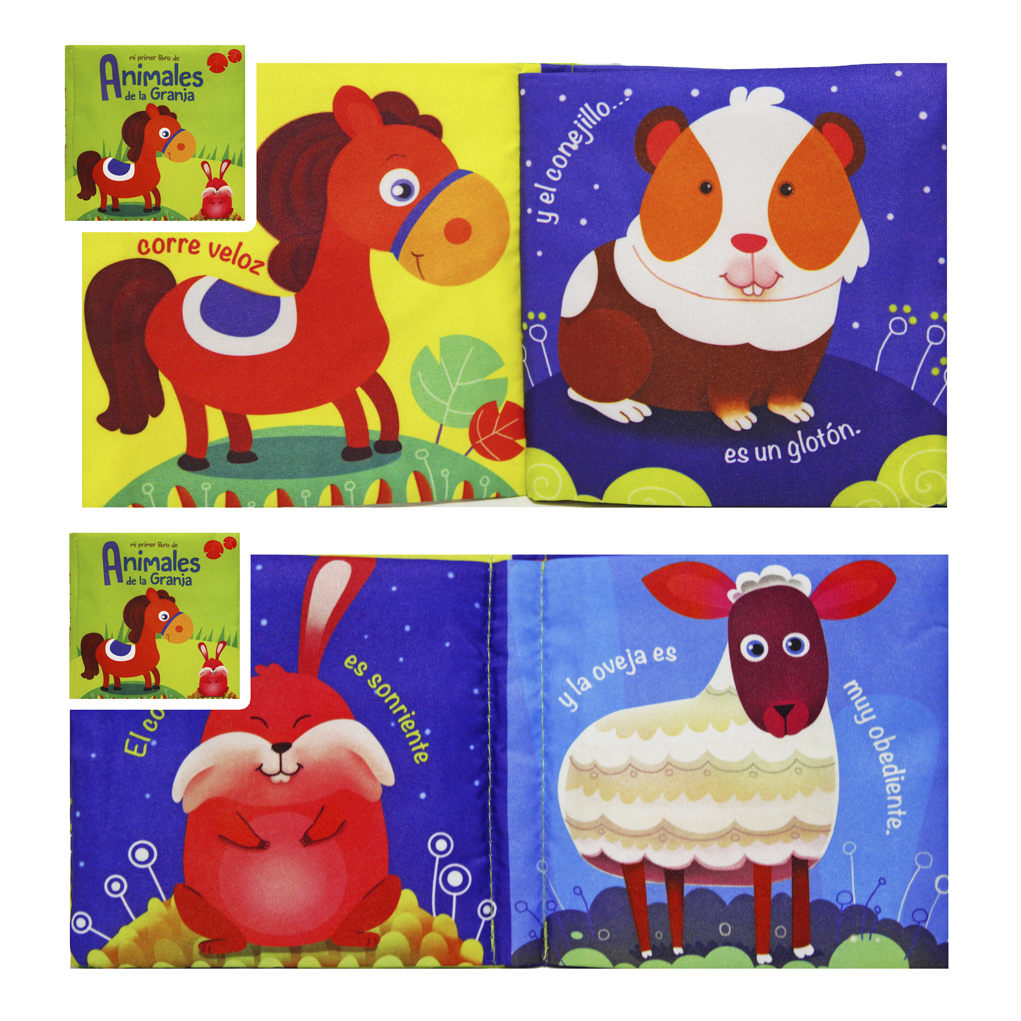 4 Libros de Tela: Animales Bebé, Granja, Selva y Dinosaurios 