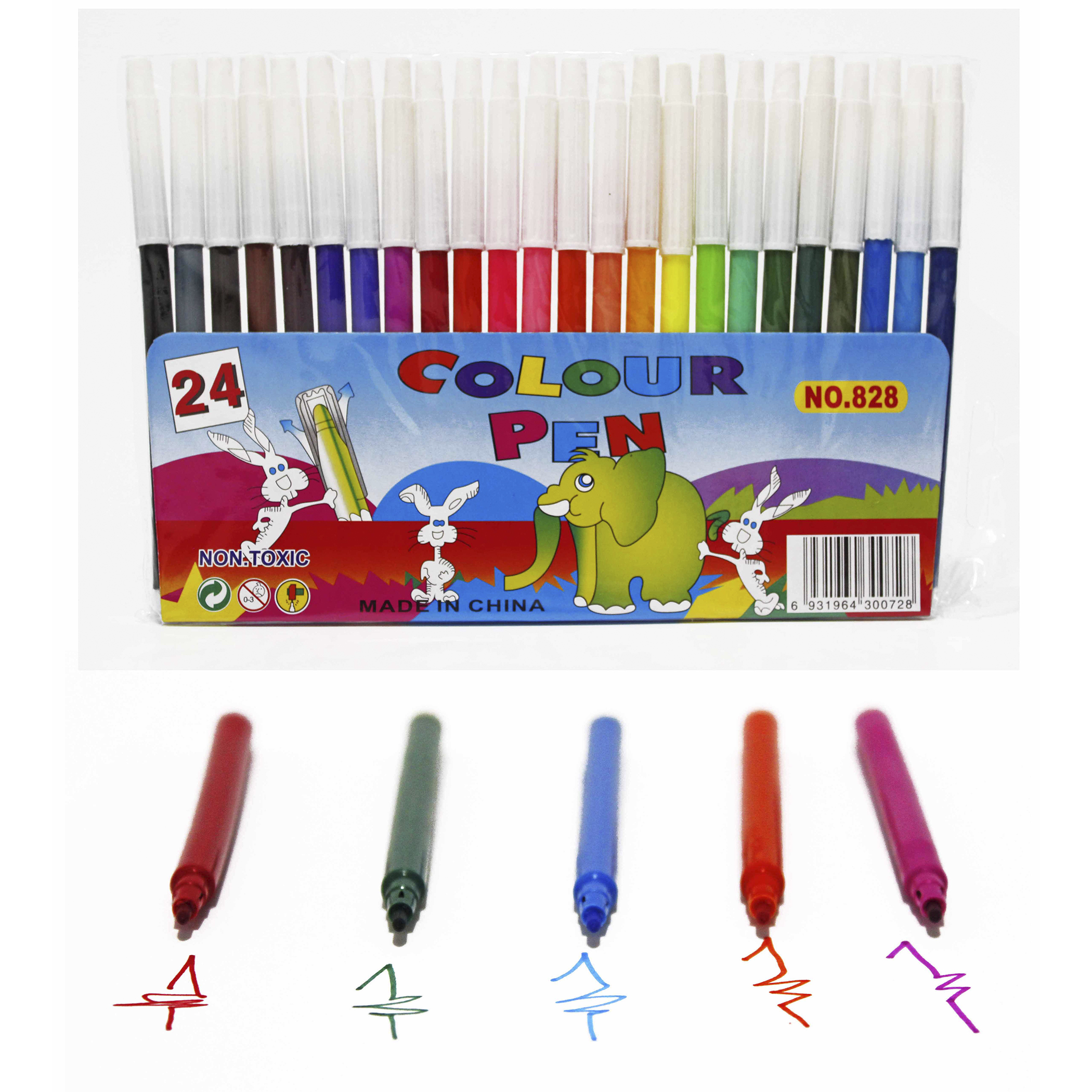 Libro para Colorear Animales + 12 colores + 24 Plumones + 64 Diseños