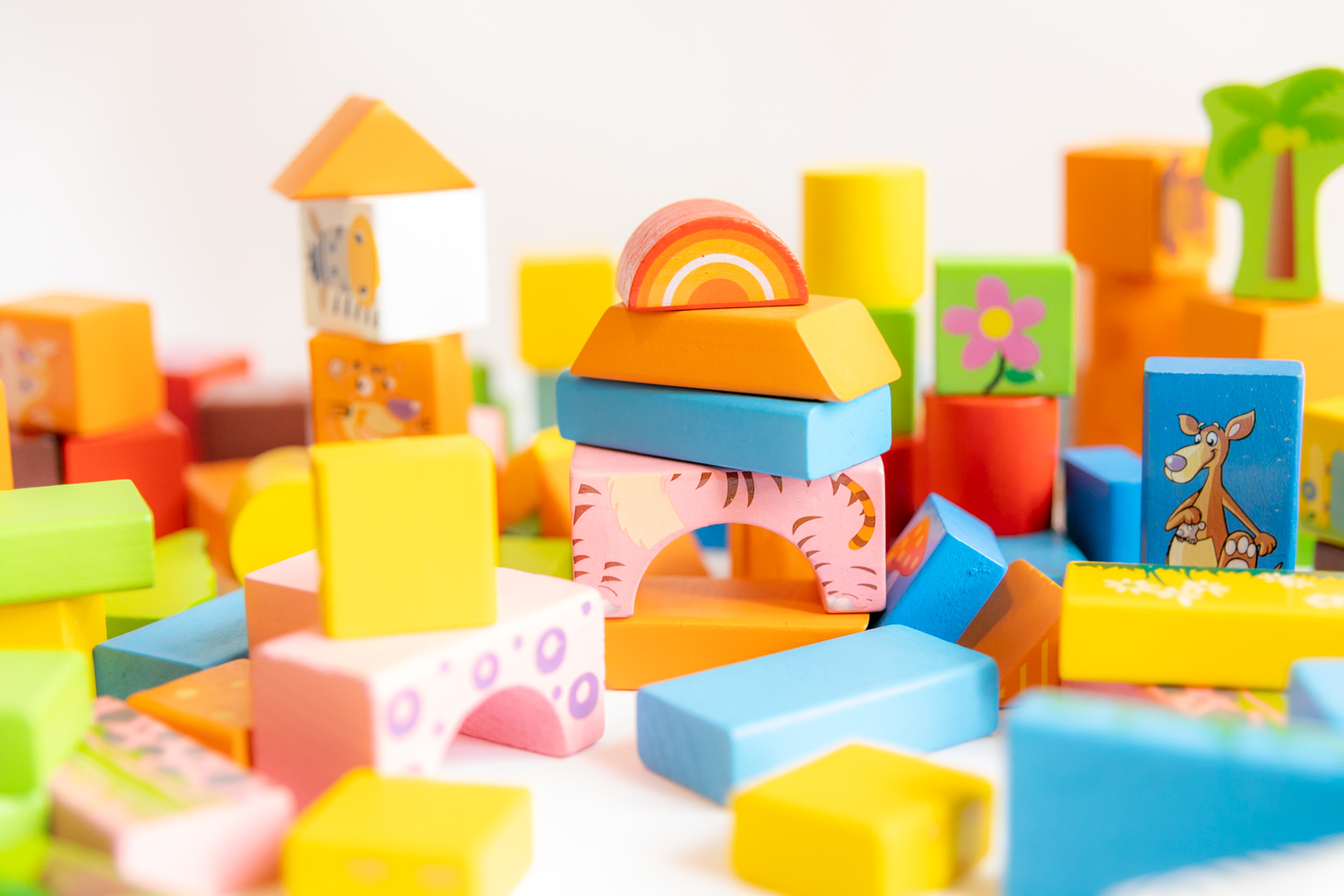 Bloques de madera con figuras de animales salvajes