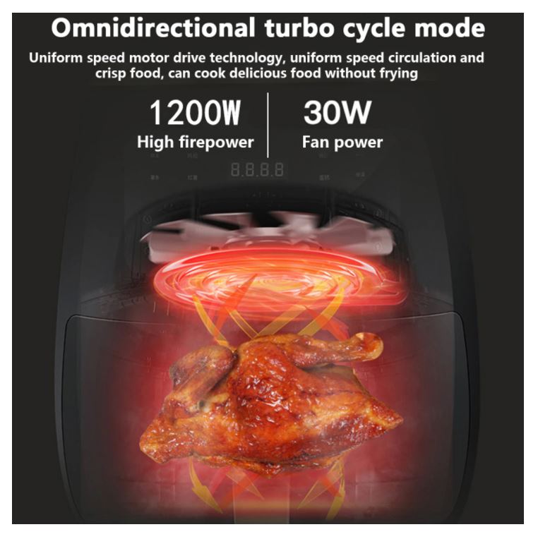 Freidora de Aire 6 Litros 2400 Watts Horno De Aire Airfryer