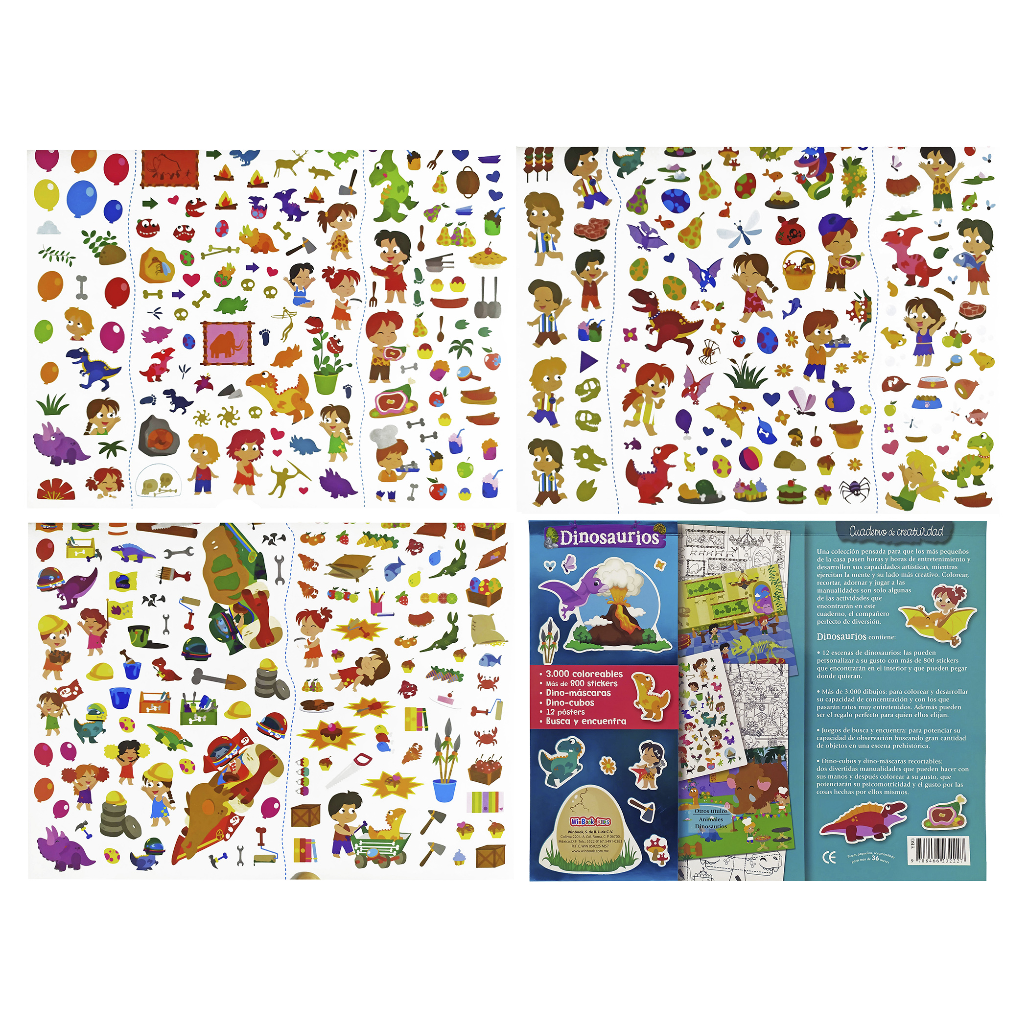 Dinosaurios, libro para colorear con más de 800 stickers, 12 pósters