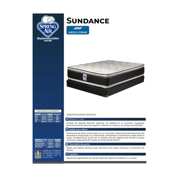 Colchón King Size Spring Air Doble Colchoneta Sundance