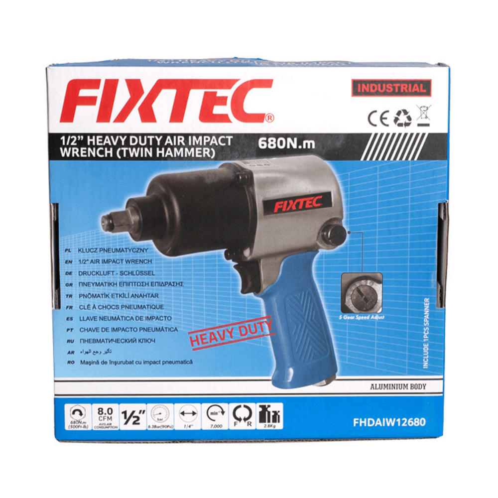 FIXTEC Llave De Impacto Neumatica Uso Rudo Profesional Medida 1/2 680nm