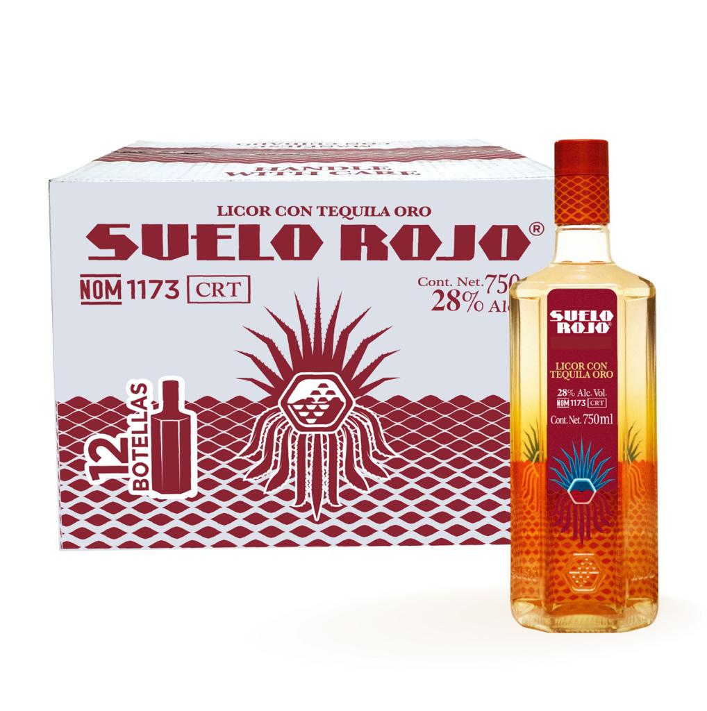 Caja Licor Con Tequila Oro Suelo Rojo 750ml C/u