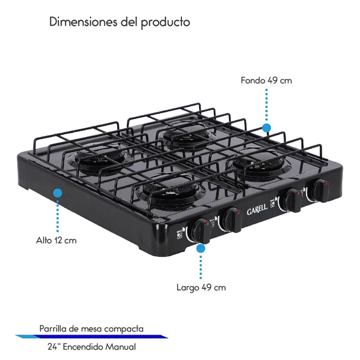 PARRILLA GARELL PM4QC-N GAS 4 QUEMADORES COMPACTA NEGRA ALBY6