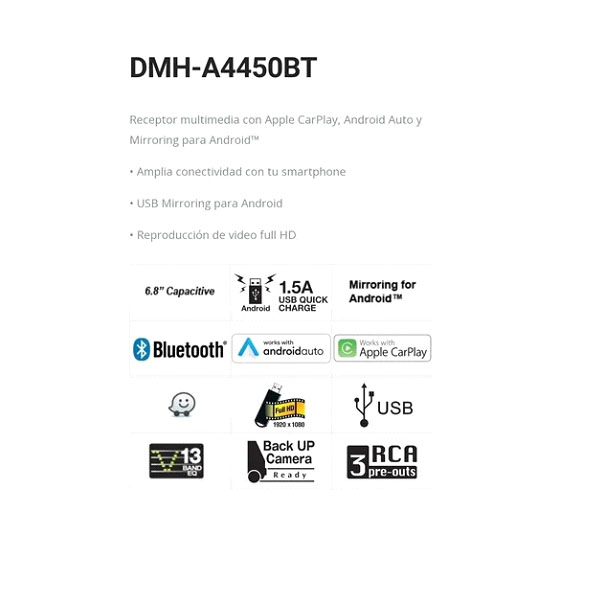AUTO ESTÉREO DE PANTALLA PIONEER CON CAR PLAY DMH-A4450BT