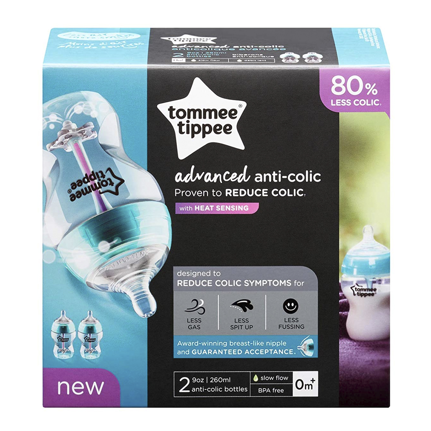 Biberones Tommee Tippee Anticólicos 9oz 2pz Advanced Aqua