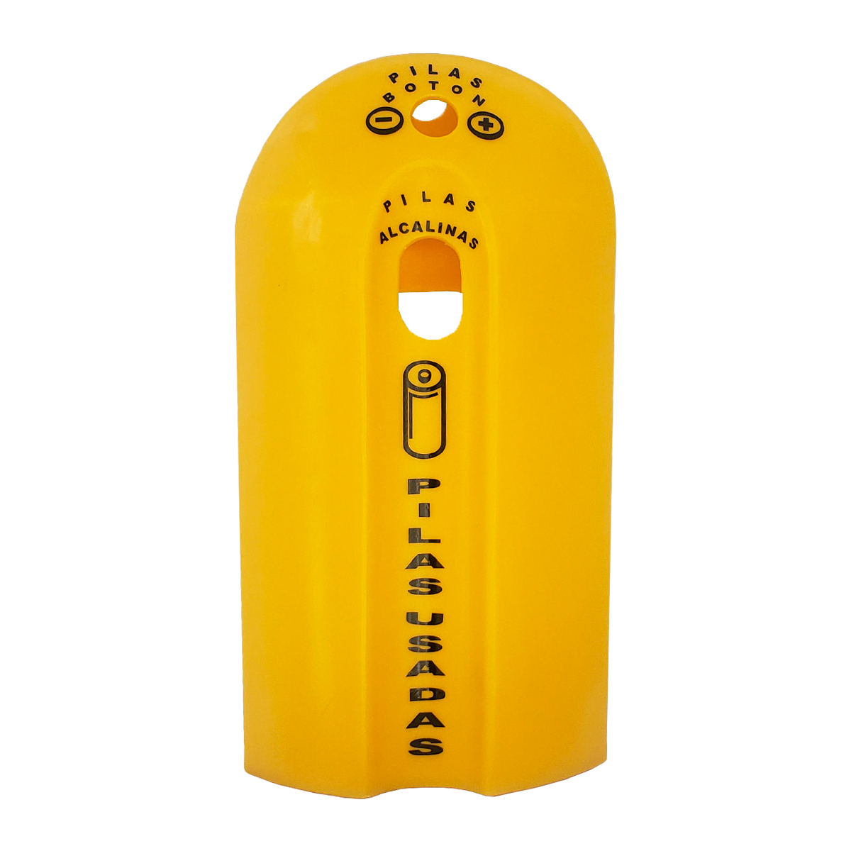 Contenedor plástico para pilas o baterías usadas Recobattery Comerzia con doble entrada para baterias color amarillo