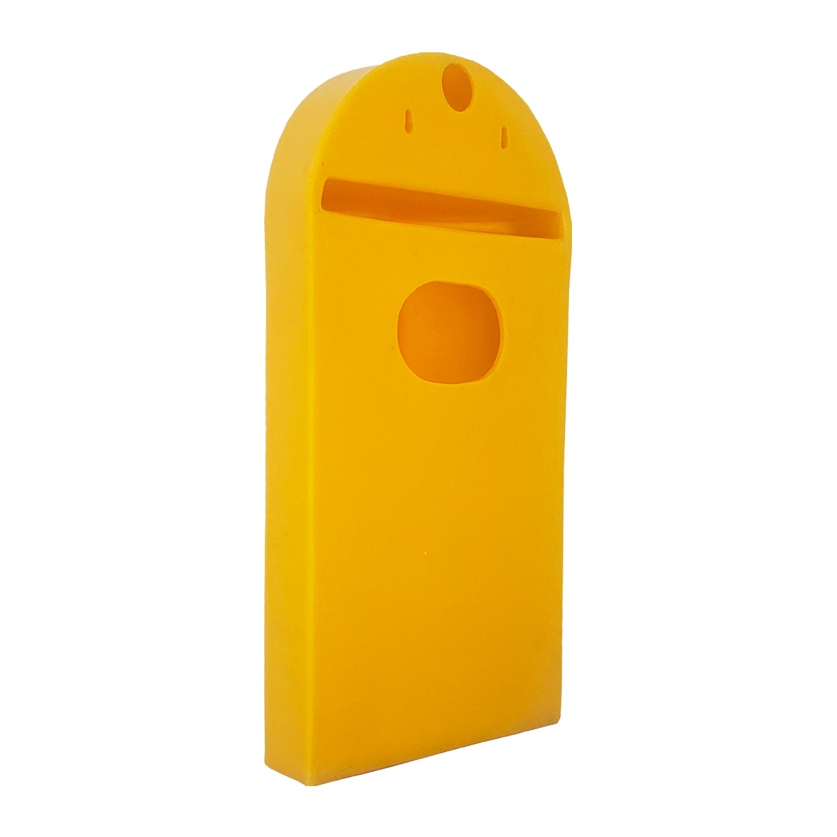 Contenedor plástico para pilas o baterías usadas Recobattery Comerzia con doble entrada para baterias color amarillo